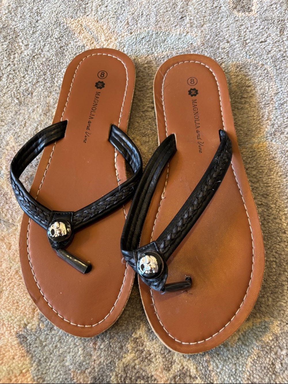 Magnolia and Vine Women's Black Braided Thong Sandals